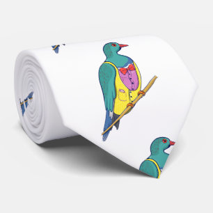 Corbata Pigeon Kereru de madera con traje