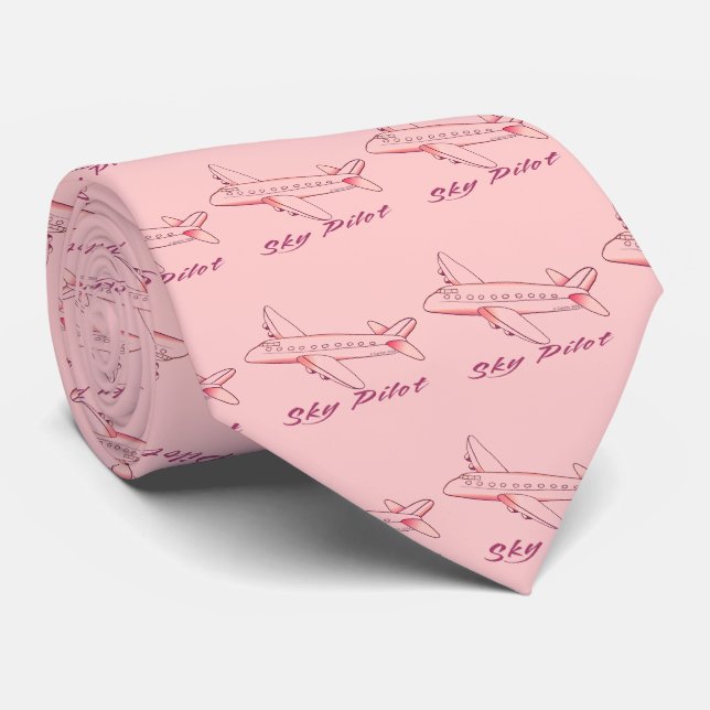 Corbata Piloto de Cielo de Avión Rojo (Enrollado)