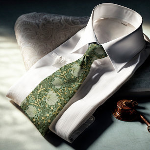 Corbata Pimpernel William Morris Patrón Verde Oscuro Dorad