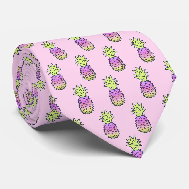 Corbata Pina Colata Hawaiian Pineapple con dos caras impre (Enrollado)