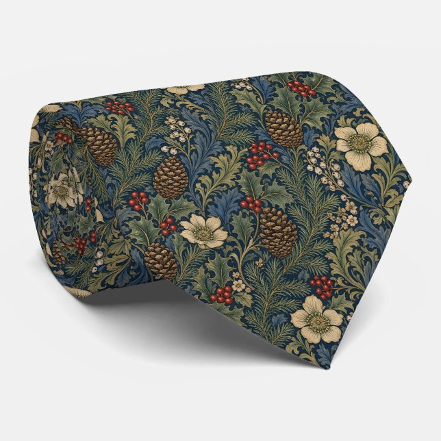 Corbata Piña de William Morris Bayas de Acebo (Enrollado)