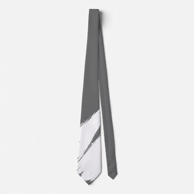 Corbata Pincel Blanco Moderno Fondo Gris Oscuro (Anverso)