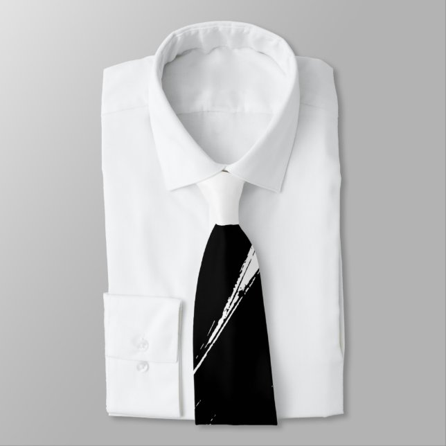 Corbata Pincel negro fondo blanco moderno #2 (Atado)