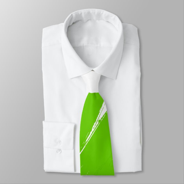 Corbata Pincel verde fondo blanco moderno (Atado)