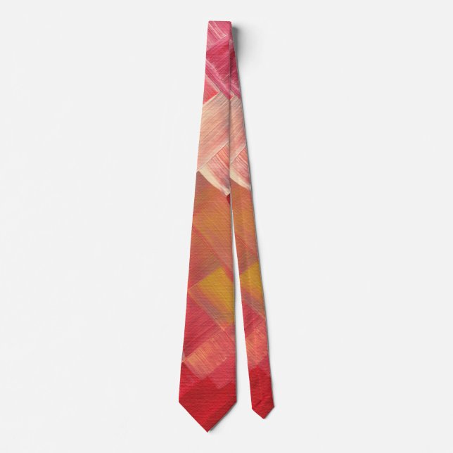 Corbata Pinceladas abstractas geométricas rojas, rosadas y (Anverso)
