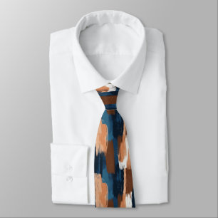 Corbata Pinceles abstractos en azul, blanco y marrón