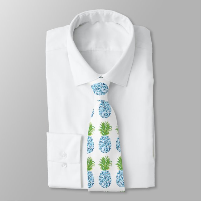 Corbata Pineapple Chinoiserie Blue White Preppy (Atado)