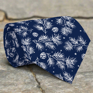Corbata Pinecone Branch Snow Navy Pattern Christmas
