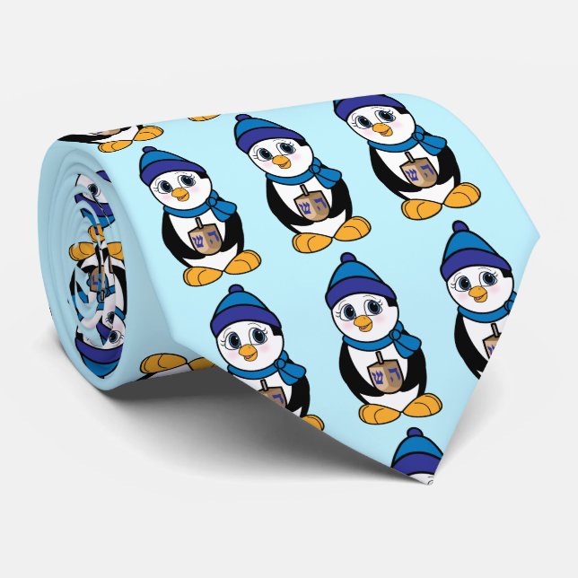 Corbata Pingüino con un Dreidel en Hanukkah (Enrollado)