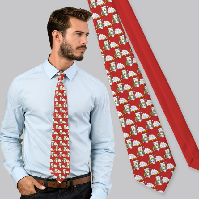 Corbata pingüino de Navidad sentado con bolas de nieve (Subido por el creador)