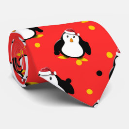 Corbata Pingüinos con sombrero de Santa en ambiente navide