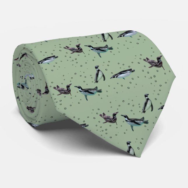 Corbata Pingüinos de burbuja (verde) (Enrollado)