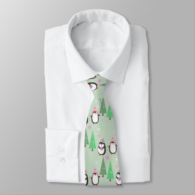 Corbata pingüinos de invierno de Navidad (Atado)
