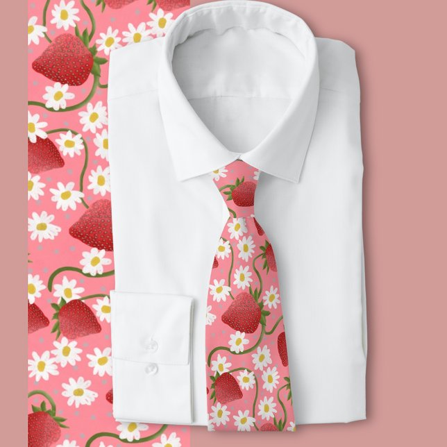 Corbata Pink (Strawberry fruit and blossoms pattern)