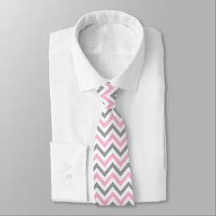 Corbata Pink, Dk Gray Whong Gran Patrón ZigZag Chevron