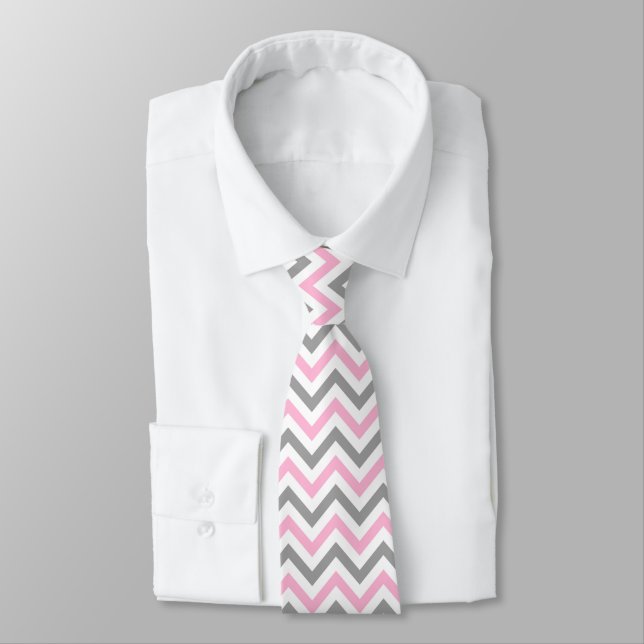 Corbata Pink, Dk Gray Whong Gran Patrón ZigZag Chevron (Atado)