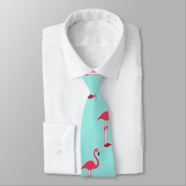 Corbata Pink Flamingos Neck Tie in Mint Green - HAMbWG