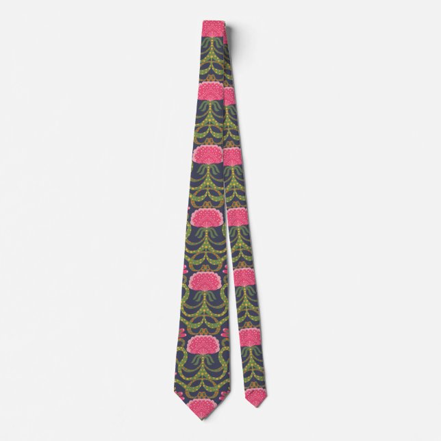 Corbata Pink Flower Green Leaf Neck Tie (Anverso)