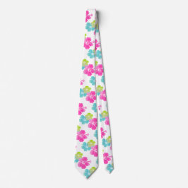 Corbata Pink/Green/Aqua Blue Hibiscus/Hawaii Floral