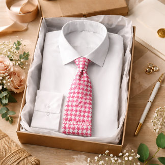 Corbata Pink Houndstooth Pattern Classic Preppy Style 