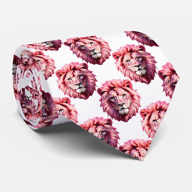 Corbata Pink Lion Head Animal Pattern Design White  (Subido por el creador)