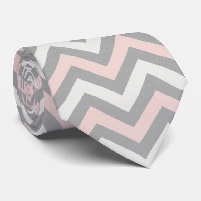 Corbata Pink, off-white and light grey chevron  (Enrollado)