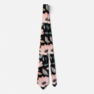 Corbata Pink on Black Greenerenery Watercolor Floral Patte