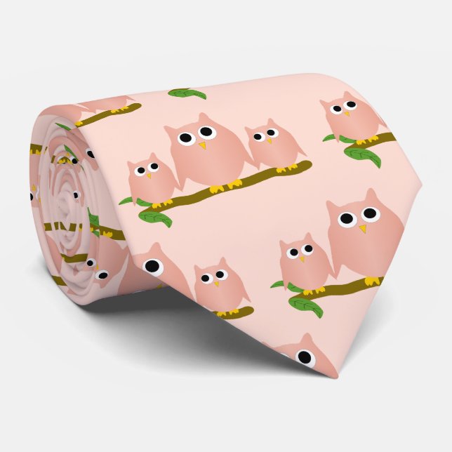 Corbata Pink Owls Design Any Colour Background (Enrollado)
