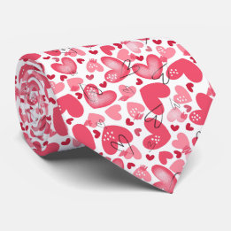 Corbata Pink Red Heart Pattern Valentine's Day