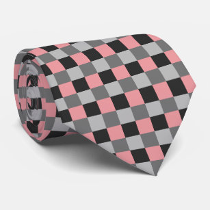 Corbata Pink Silver Black Gray Checkerboard