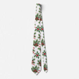 Corbata Pino de Navidad en acuarela y cinta de acebo