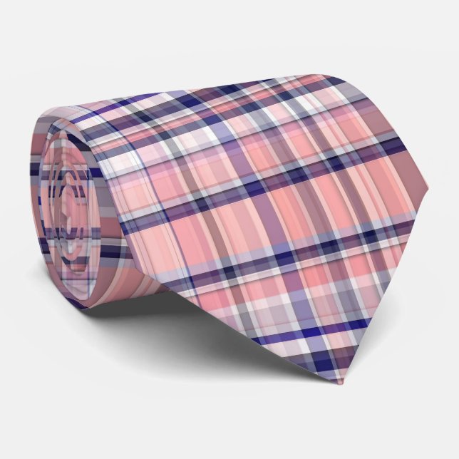 Corbata Pintada Madras de la pinza azul azul de la marina  (Enrollado)