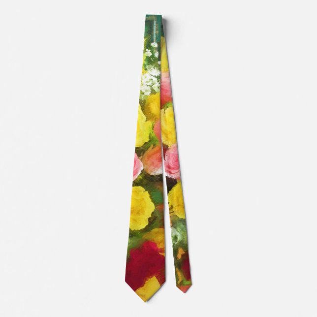 Corbata Pintado Rose Bouquet - Arte de Flor Original. (Anverso)