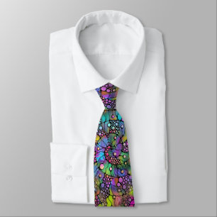 Corbata Pintura a mano de espirales de puntos coloridos 1