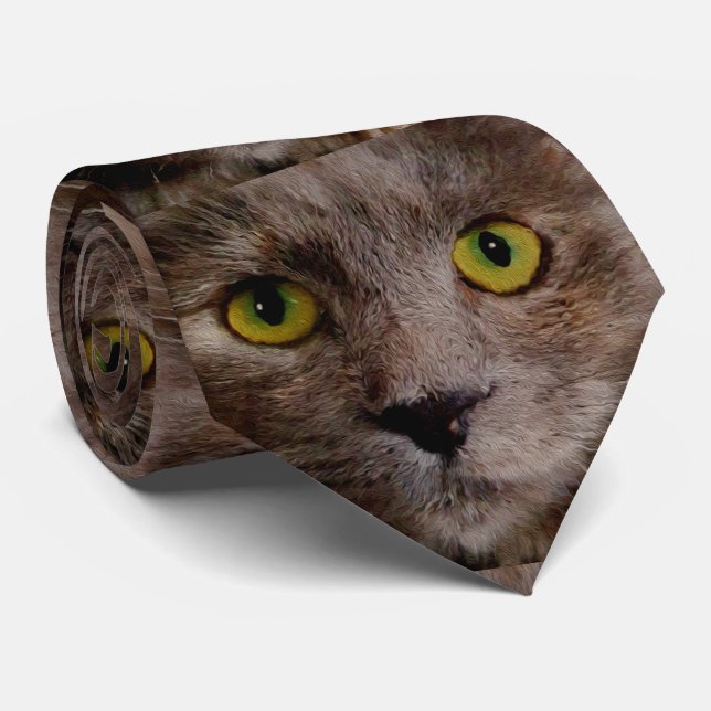 Corbata Pintura al óleo de gatito marrón (Enrollado)