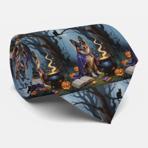 Corbata Pintura caprichosa de Halloween del perro pastor b