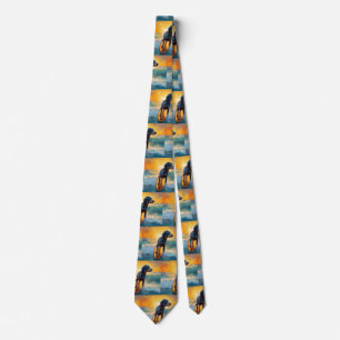 Corbata Pintura de Bluetick Coonhound Beach Surfing