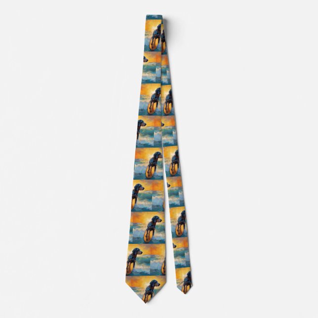 Corbata Pintura de Bluetick Coonhound Beach Surfing (Anverso)
