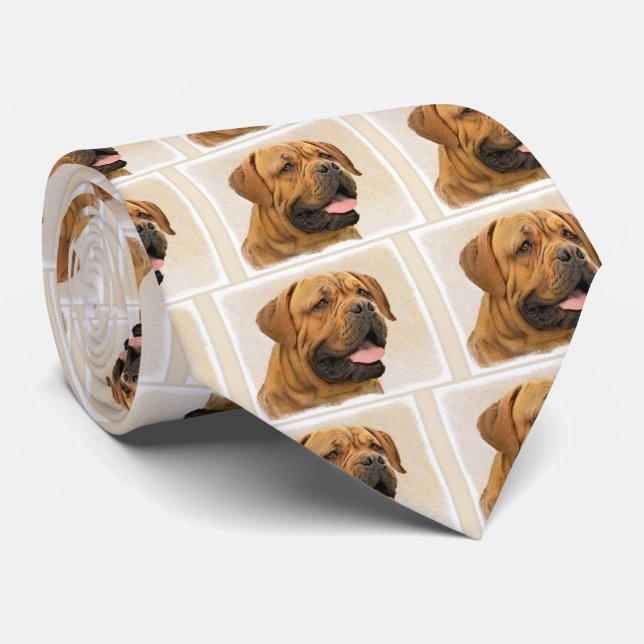Corbata Pintura de Dogue de Burdeos - Arte de perro origin (Enrollado)