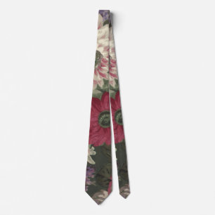Corbata Pintura de flores vintage rojas rosadas azules bla
