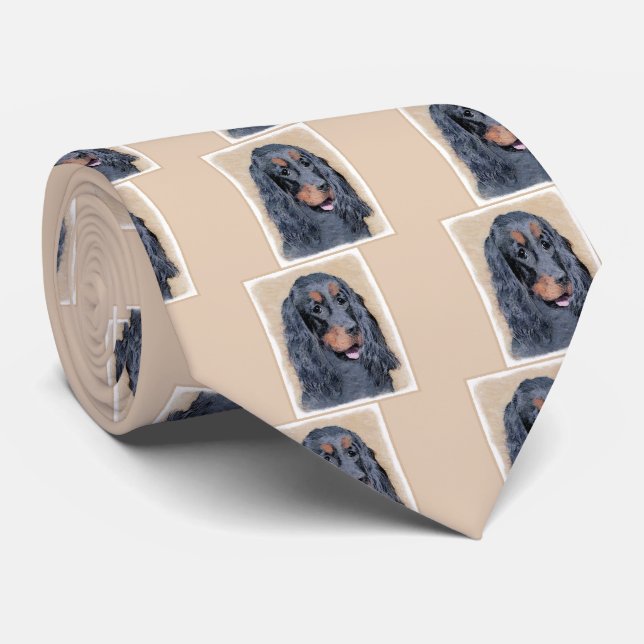 Corbata Pintura de Gordon Setter - Arte de Perro Original. (Enrollado)