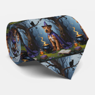 Corbata Pintura de Halloween de Airedale Dog Whimsical