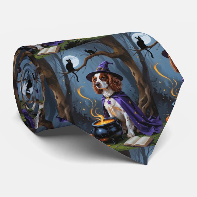 Corbata Pintura de Halloween de Brittany Spaniel Dog Whims (Enrollado)