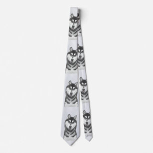 Corbata Pintura de perro Husky Siberiano (negro y blanco) 