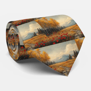 Corbata Pintura de prado de otoño vintage con amapolas