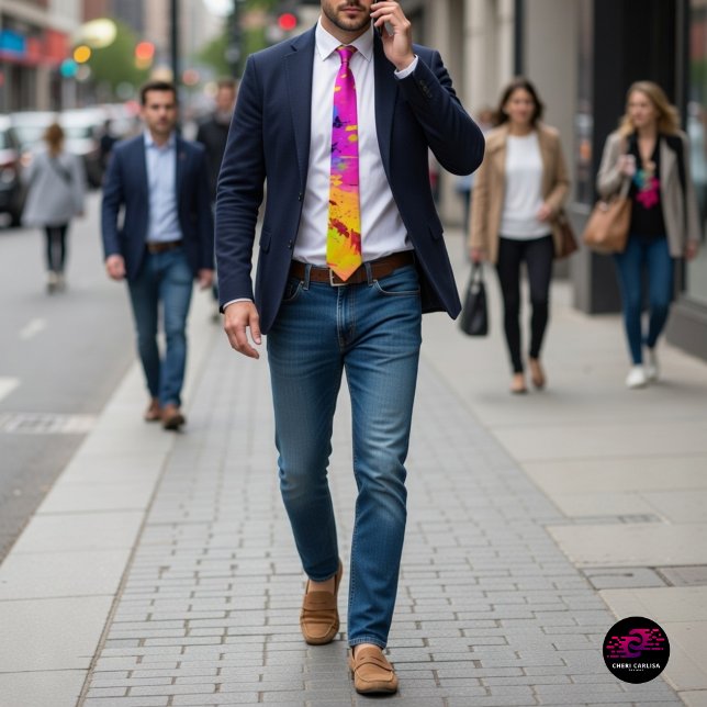 Corbata Pintura De Splash Rosa Y Más Resumen (Polished fit. Main character tie.)