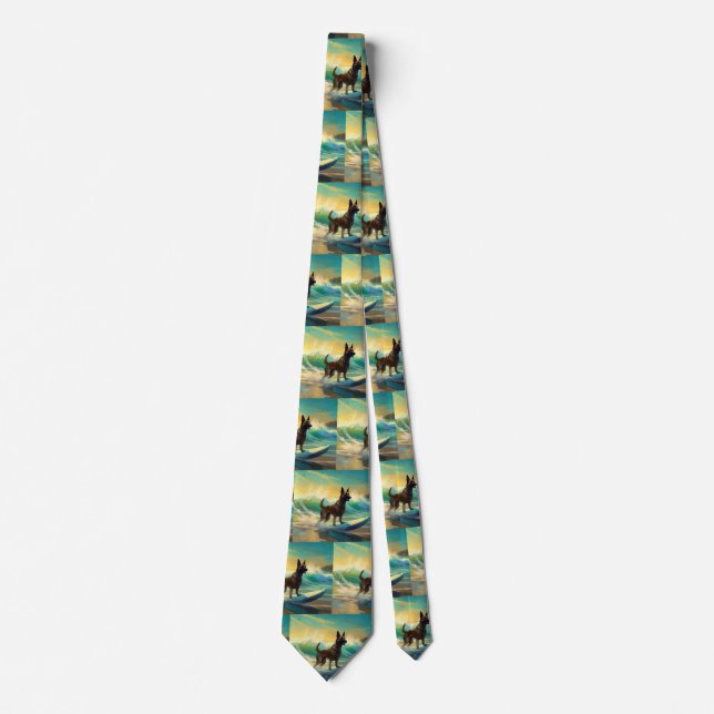Corbata Pintura de surf en la playa con Malinoi belga (Anverso)