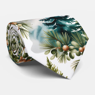 Corbata Pintura en acuarela patrón de pino elegante invier