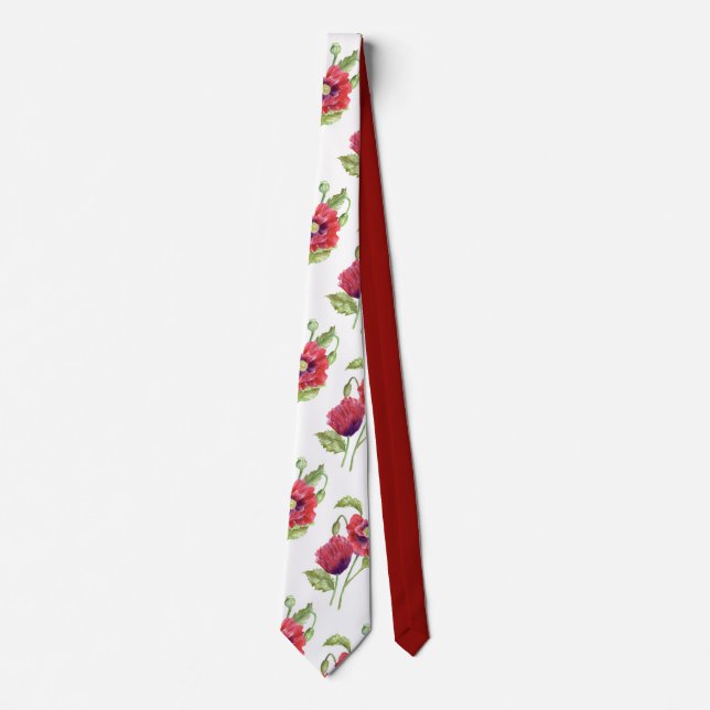 Corbata Pinturas rojas acuarela arte floral (Anverso)
