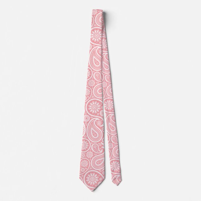 Corbata Pisley de patrón blanco y rosa (Anverso)